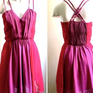 Sean John Purple & Red Flowy Ruched Chiffon Dress